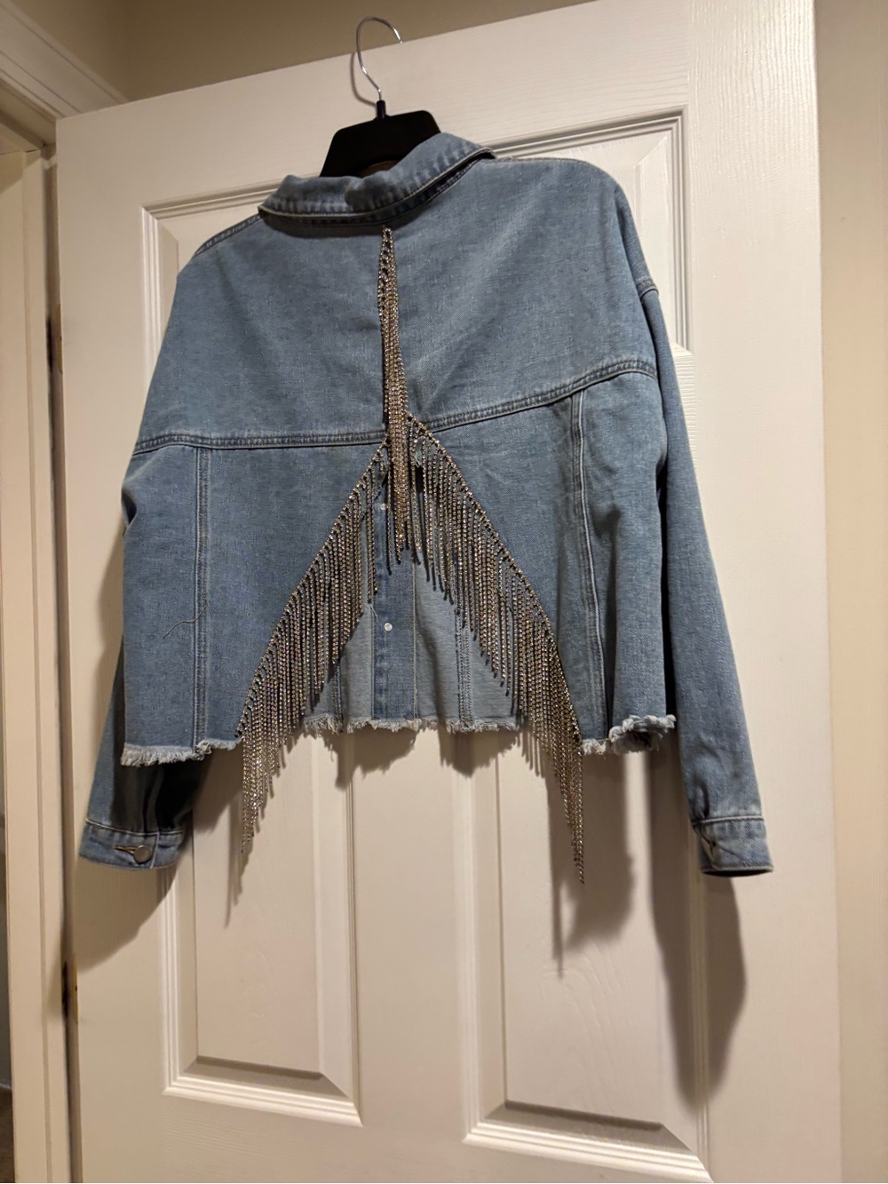 Custom Rhinestone Fringe Denim Jacket